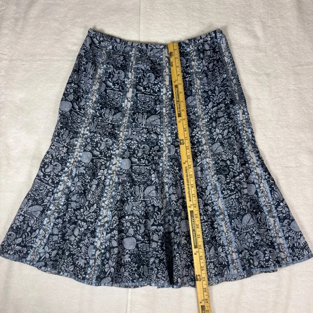 PERUVIAN CONNECTION Pima Cotton Fit Flare MIDI Skirt Womens 12 Blue White Floral - Picture 6 of 9